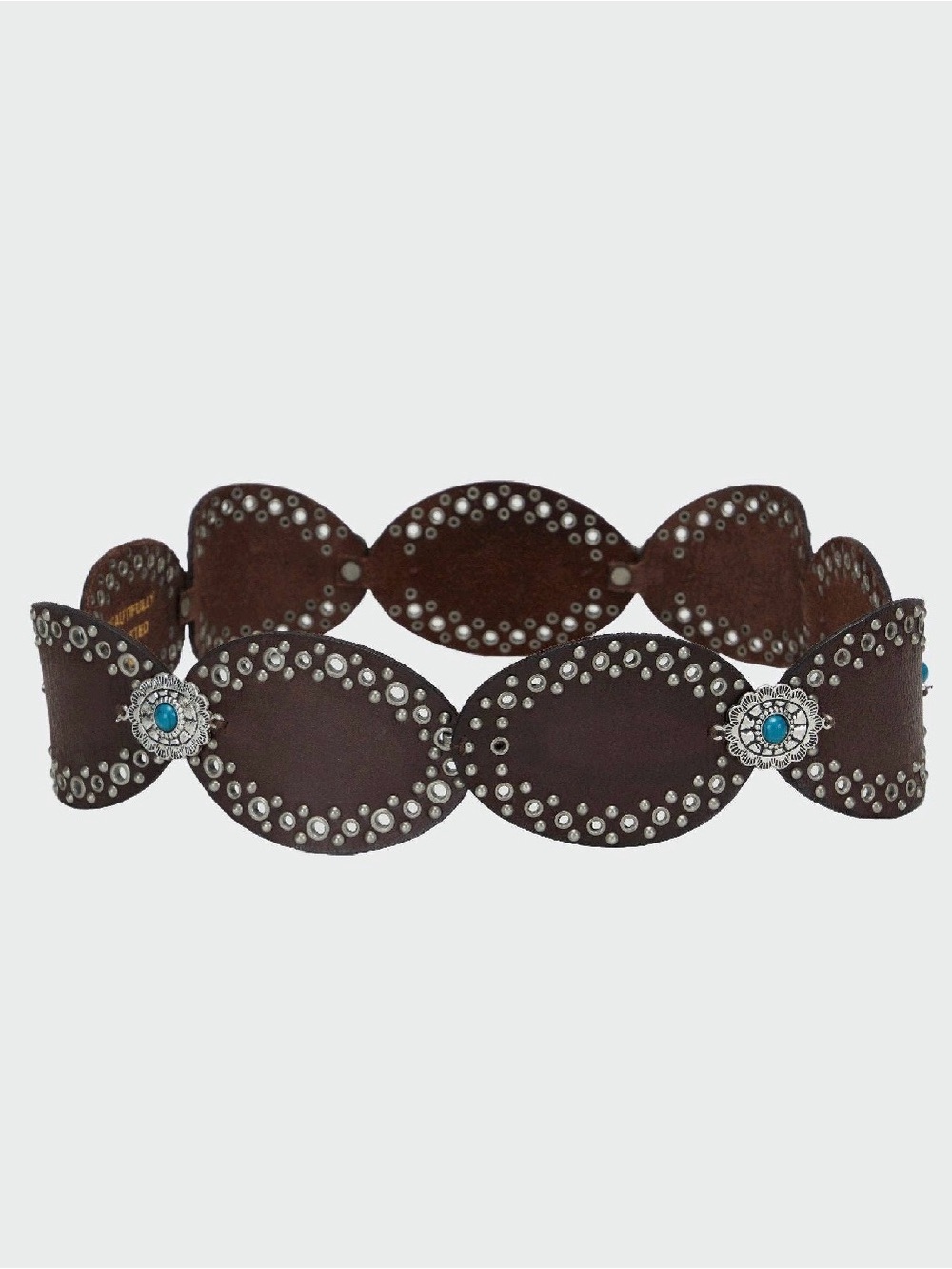 Studded Oval Leather Belt with Turquoise  concho loyal west